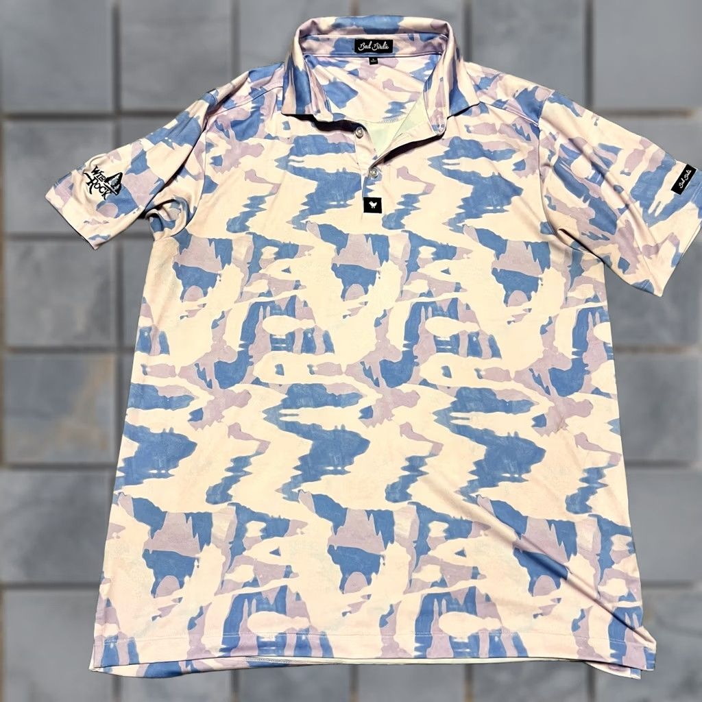 Vintage Bad Birdie Polo Golf Shirt Mens Large Pink Blue Camo All Over Print Performance Size US L / EU 52-54 / 3 - 1 Thumbnail