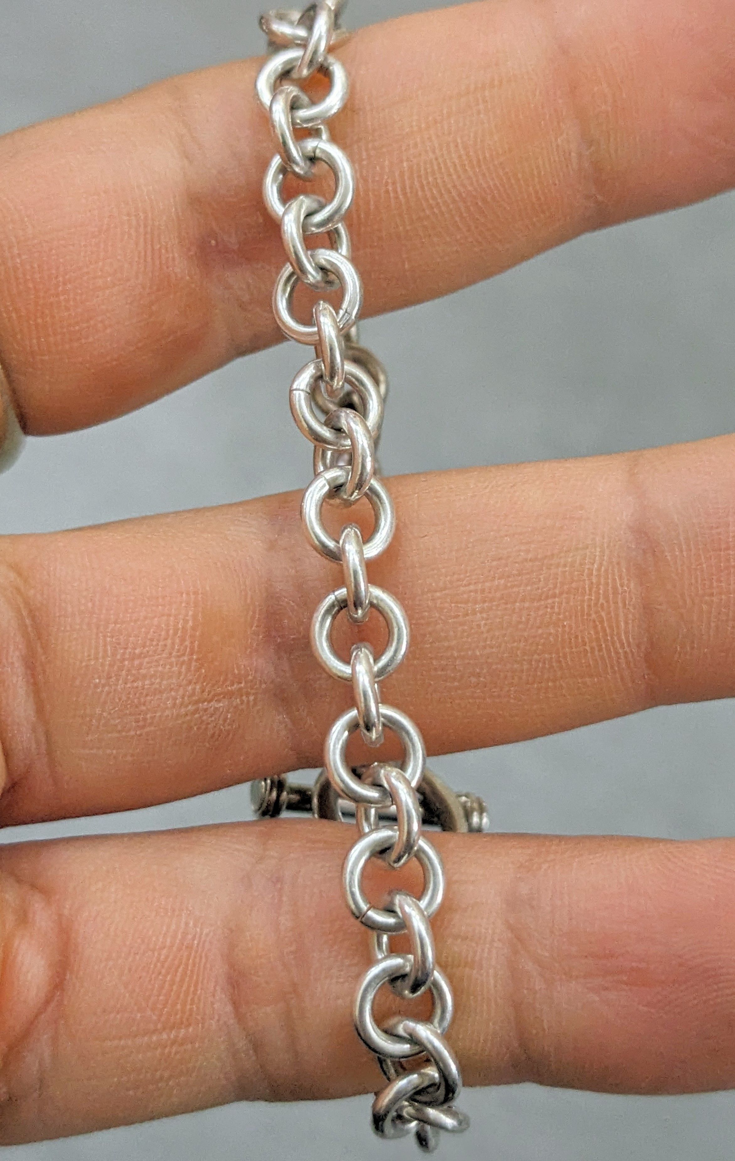 Jewelry Vintage Sterling Silver Bracelet Rolo Round 7" Chain Link Size ONE SIZE - 11 Thumbnail