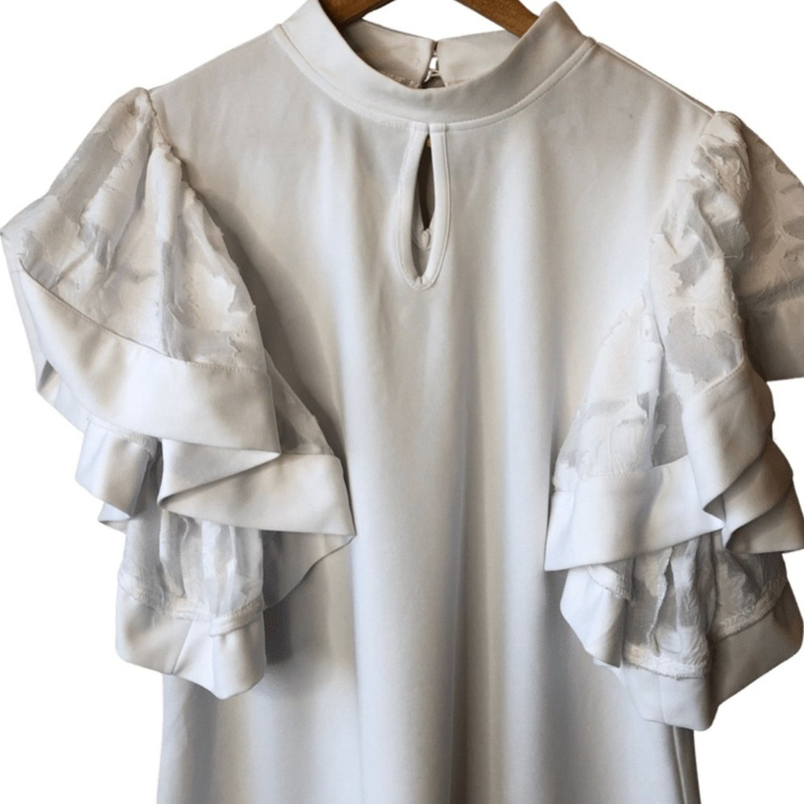Other Ashley Stewart Ruffle Flutter Lace Sleeve White Blouse Size XXL / US 16-18 / IT 52-54 - 2 Thumbnail