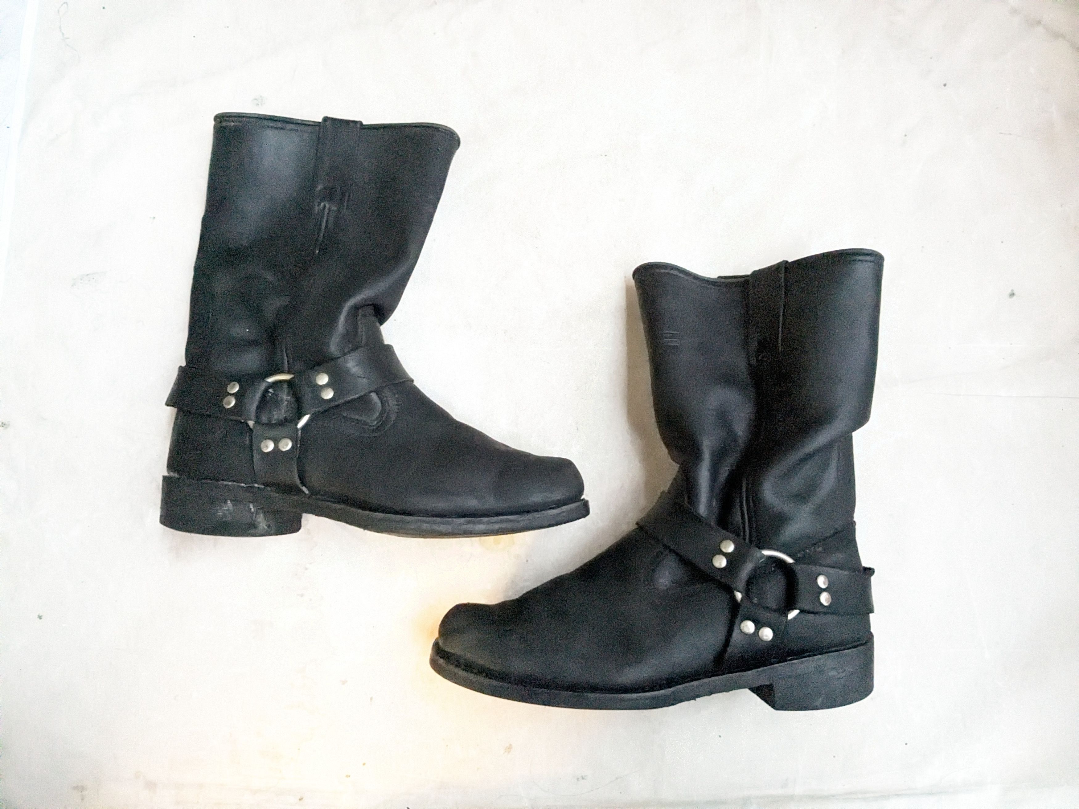 Genuine Leather Harness Boots Black Leather 11 Leather Buckle Size US 11 / EU 44 - 1 Thumbnail