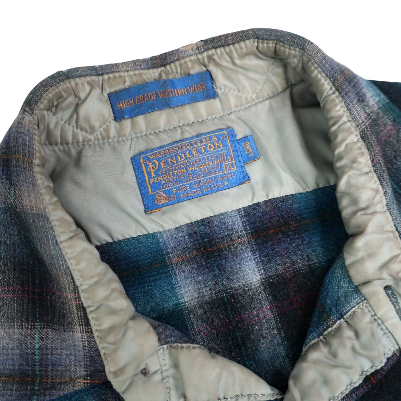 Pendleton VINTAGE Pendleton High Grade Western Wear Shadow Plaid Pearl Snap Wool Shirt Mens XL Blue Size US XL / EU 56 / 4 - 6 Thumbnail