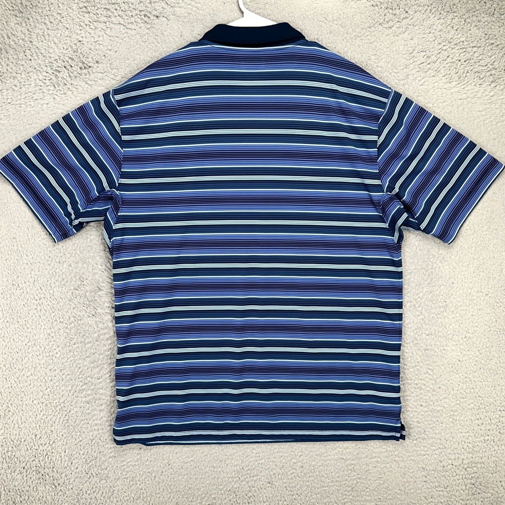 Duluth Trading Company Duluth Trading Co. Polo Shirt Mens Large Navy Blue Striped Short Sleeve Rugby Sanded Polyester Breathable Casual Outdoor Walking Comfort Mens Size US L / EU 52-54 / 3 - 3 Thumbnail
