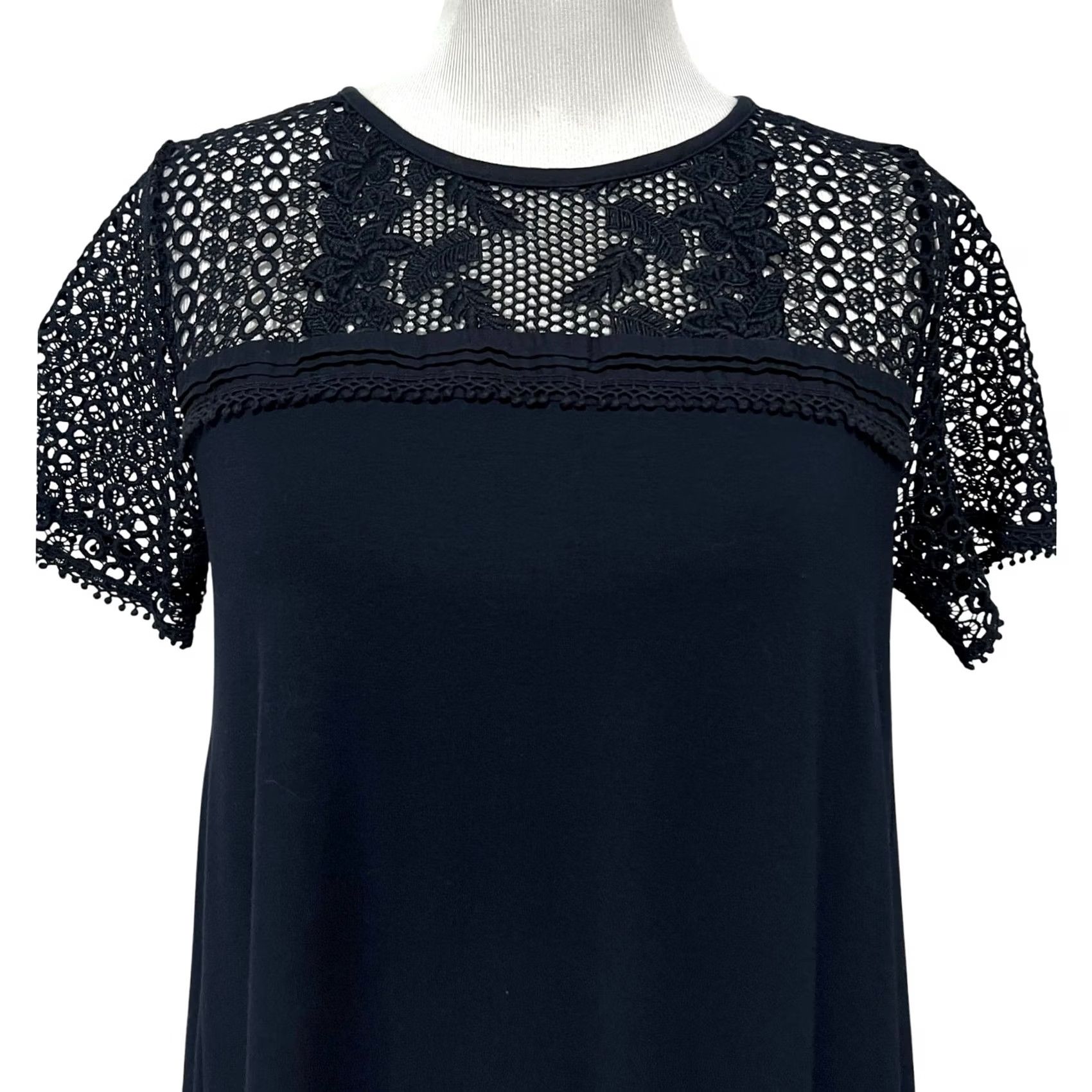 Ann Taylor Ann Taylor Loft Dress Womens Small Navy Blue Swing Lace Shoulders & Sleeves Size S / US 4 / IT 40 - 2 Thumbnail