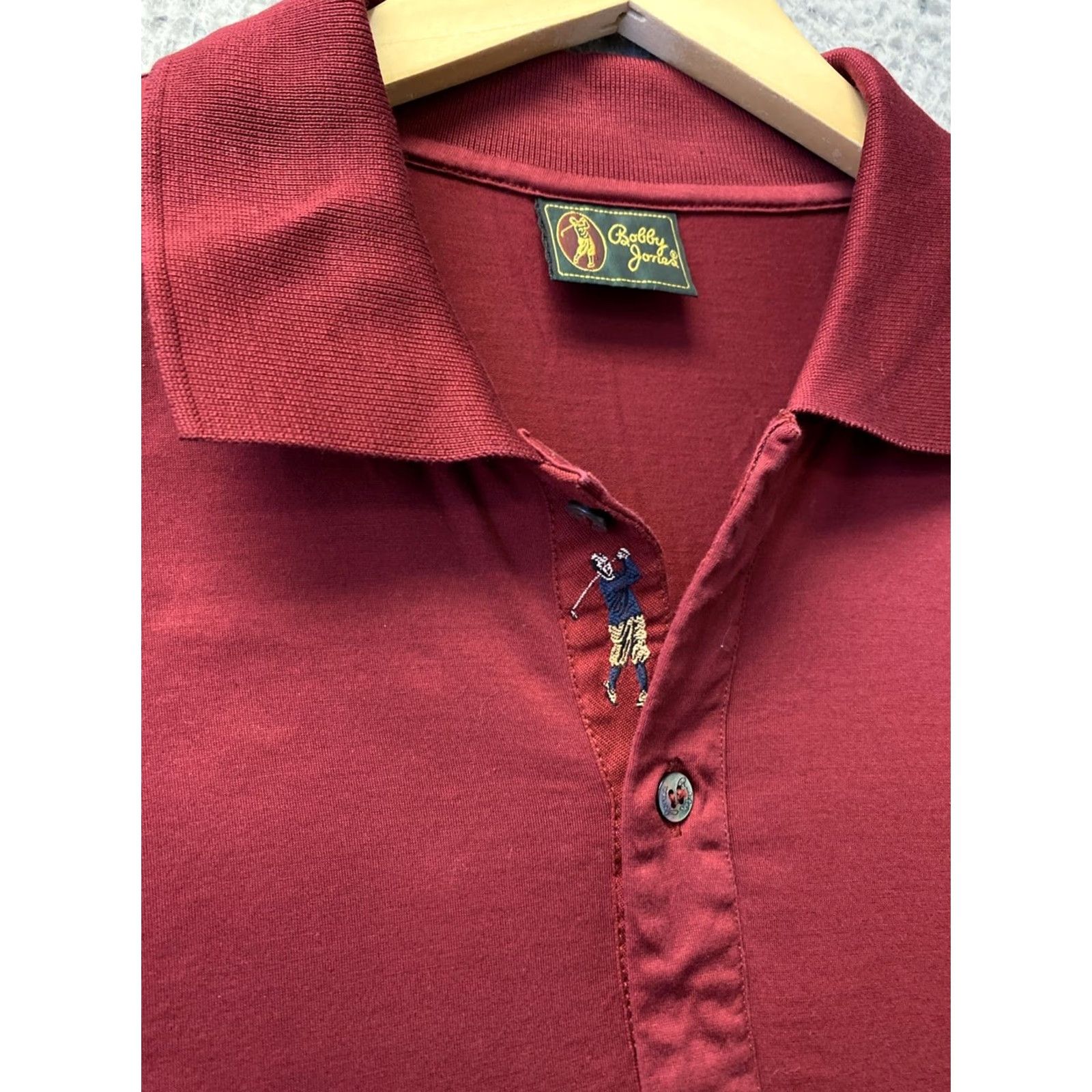 Vintage Bobby Jones Polo Golf Shirt Men’s Large Maroon Cotton Knit Short Sleeve Button Collar Logo Made in Italy /0705 Size US L / EU 52-54 / 3 - 3 Thumbnail