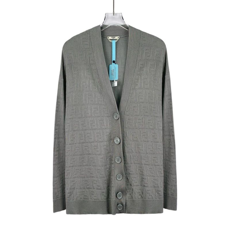 Fendi Gray Logo Knit Cardigan Coat