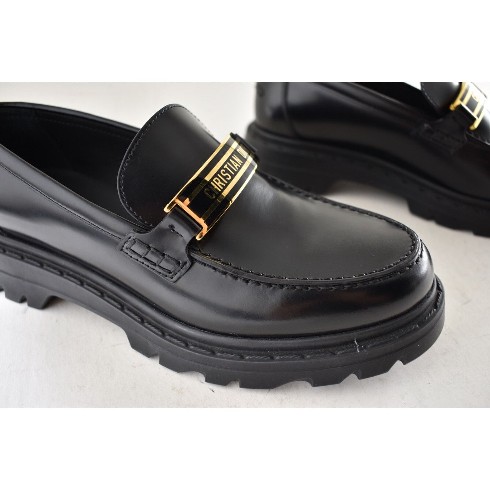 Dior Dior Code Black Brushed Calfskin Leather Gold Logo Loafer Size US 7.5 / IT 37.5 - 5 Thumbnail