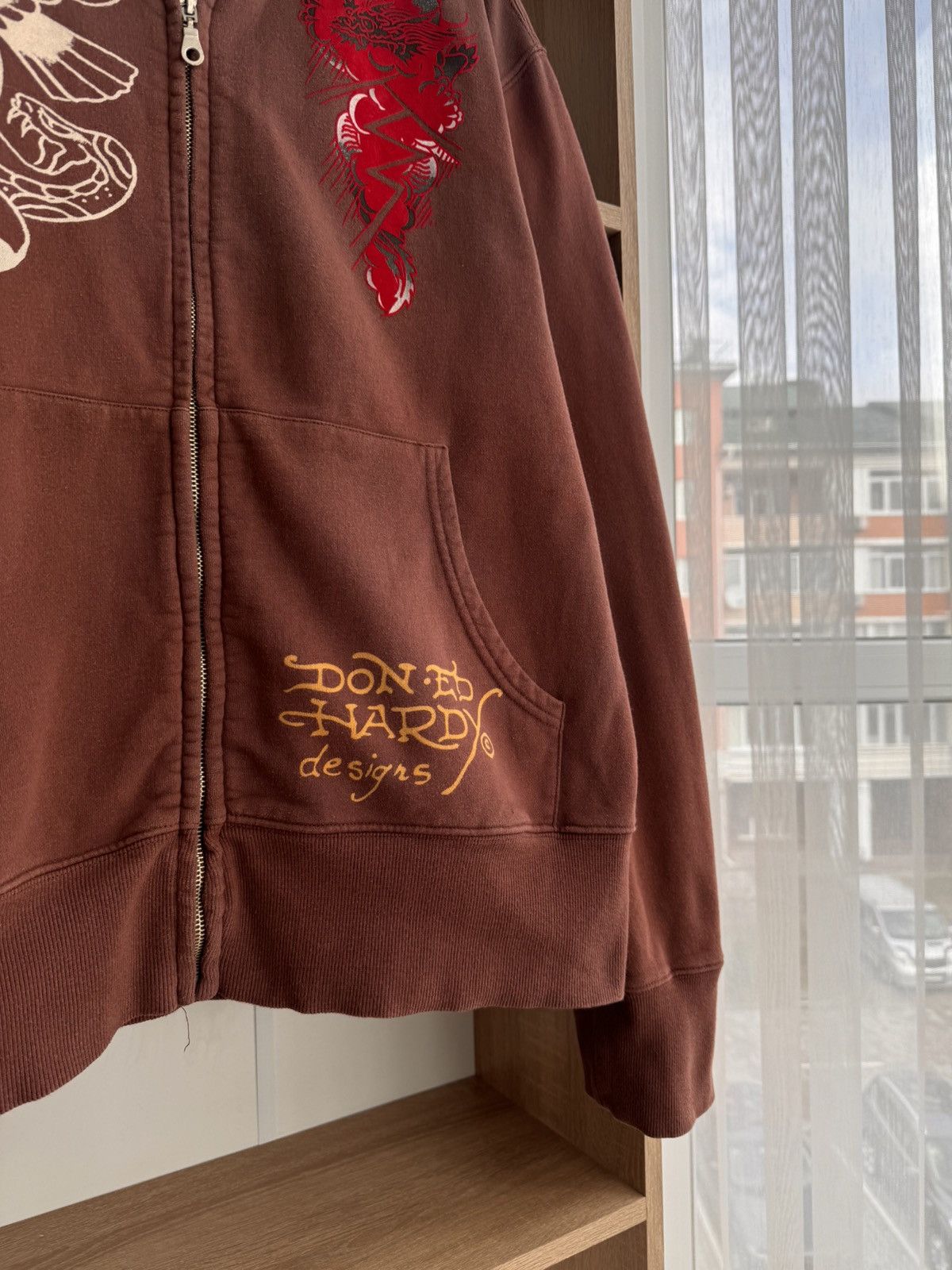 Christian Audigier × Japanese Brand × Vintage Vintage Ed Hardy by Christian Audigier Brown Tattoo Hoodie Size US XL / EU 56 / 4 - 6 Thumbnail