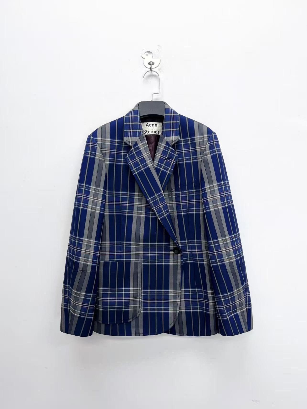 Acne Studios Acne Studios Gray-Blue Plaid Wool Blazer Size US M / EU 48-50 / 2 - 1 Thumbnail