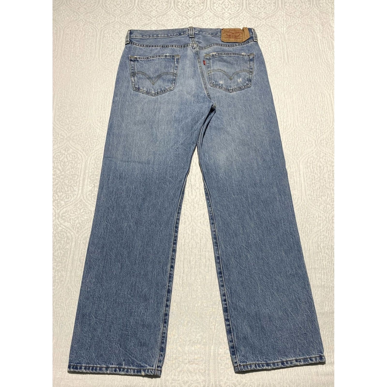 Levi's Levi's 501 Jeans Mens 33x30 Button Fly Straight Denim Vintage Distressed Blue Jeans Regular Fit Mens Size US 33 - 2 Thumbnail