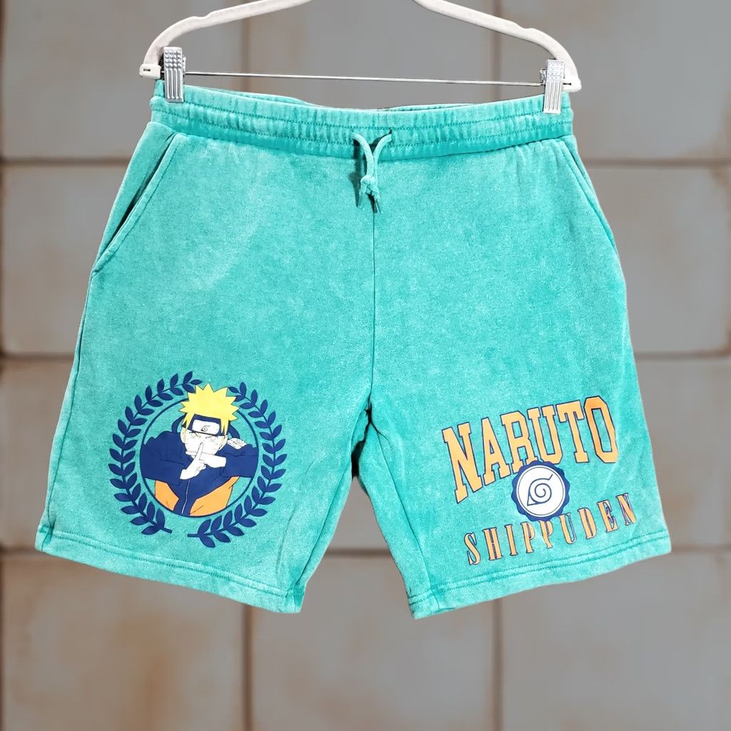 Naruto Shorts Mens Small Green Activewear Sweats Drawstring Graphic Logo, Men's (Size 31)