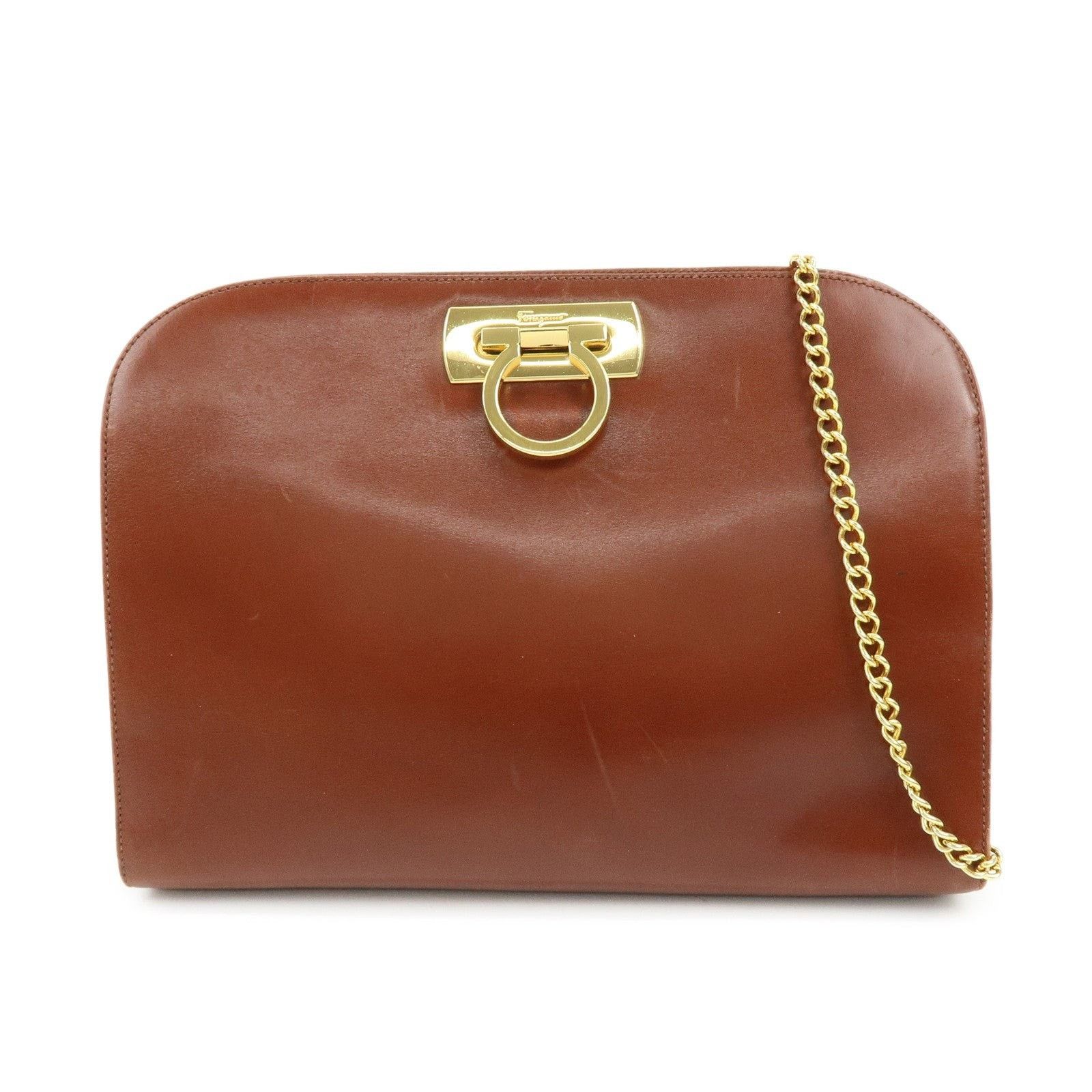 Salvatore Ferragamo Ferragamo Gancini Calfskin Leather Shoulder Bag Brown Size ONE SIZE - 1 Thumbnail