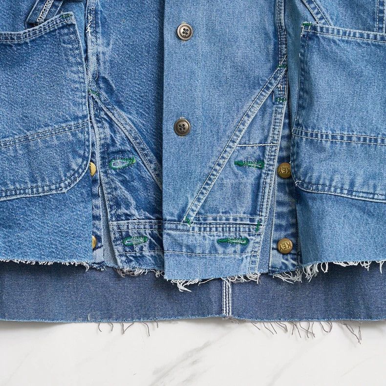 Greg Lauren Greg Lauren Men's Fringed Patchwork Washed Denim Jacket Size US M / EU 48-50 / 2 - 4 Thumbnail