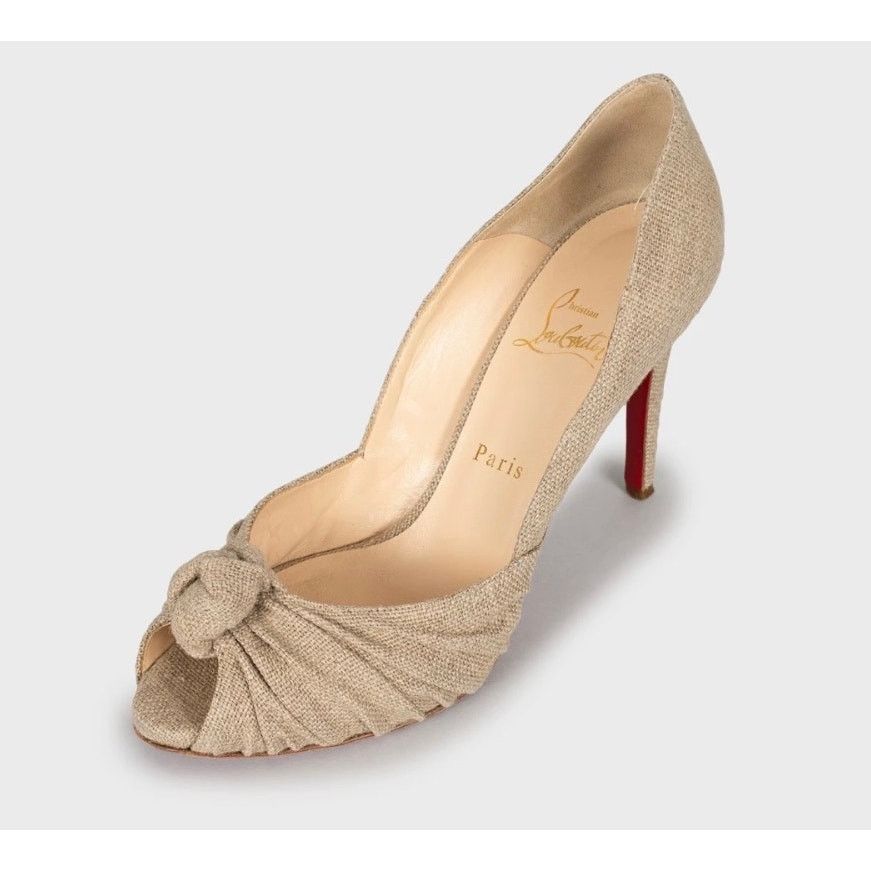 Christian Louboutin Christian Louboutin Beige Textile Open Toe Pumps 39.5 Size US 8.5 / IT 38.5 - 3 Thumbnail