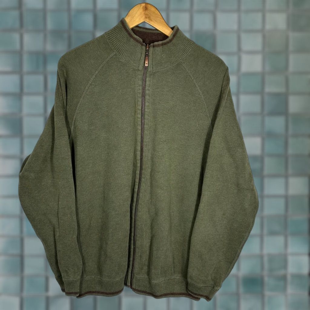 Tommy Bahama Tommy Bahama Sweater Mens L Green Brown Reversible Full Zip Mock Neck Marlin Logo Size US L / EU 52-54 / 3 - 1 Thumbnail