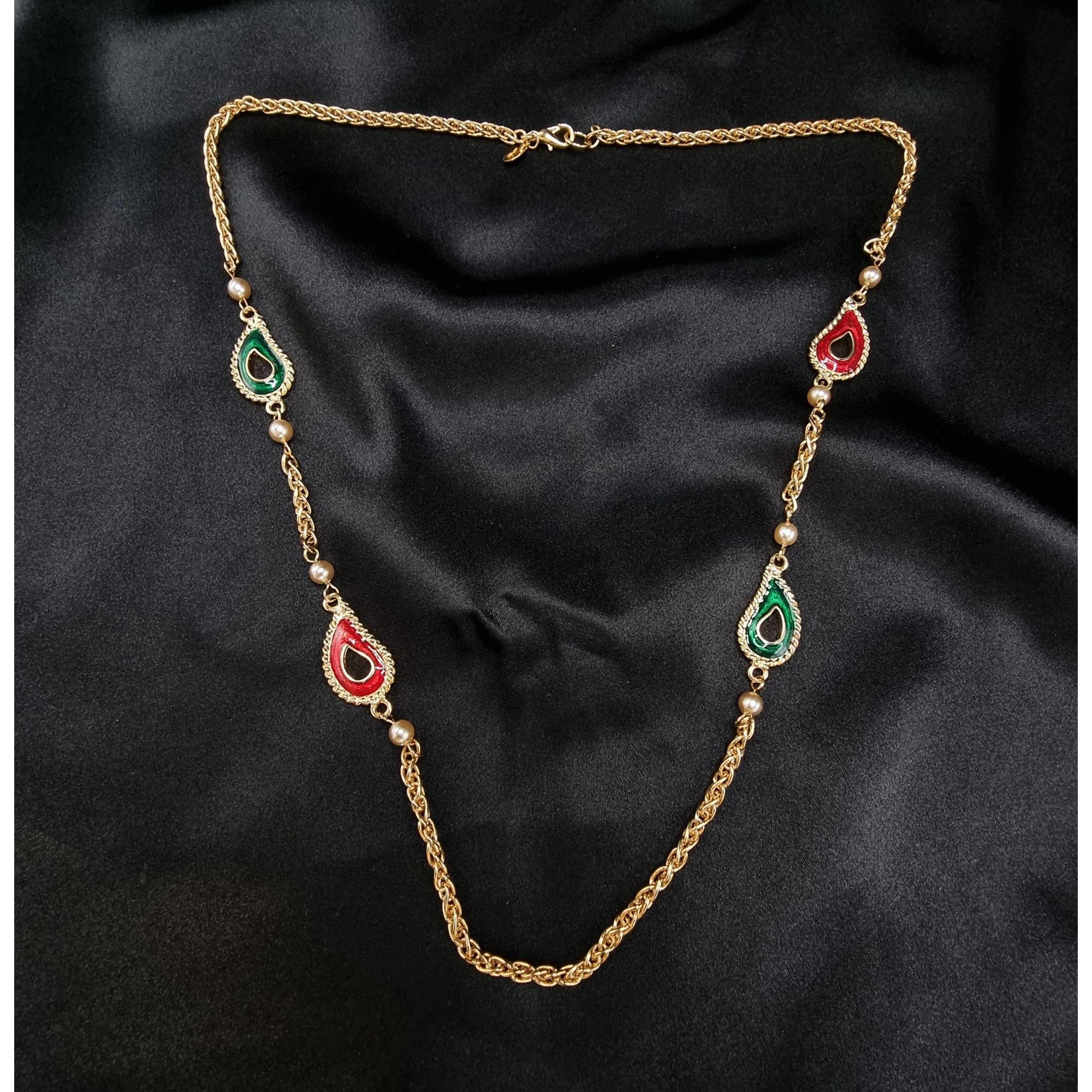 Kenneth Jay Lane Vintage 1990s KJL Gold-Tone Necklace With Red & Green Enamel Size ONE SIZE - 2 Thumbnail