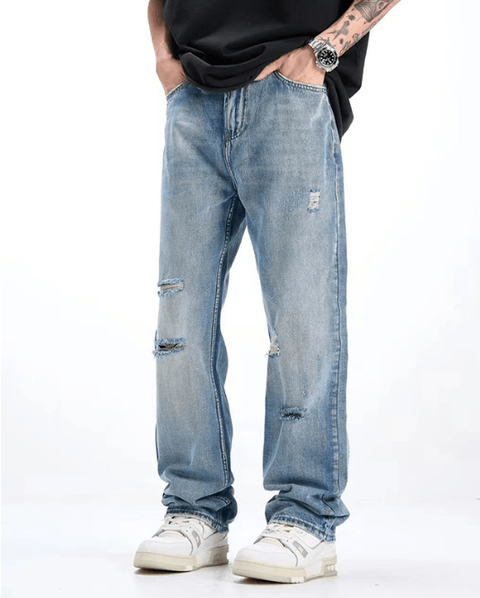 Japanese Brand Men's trendy ripped light blue jeans Size US 32 / EU 48 - 3 Thumbnail