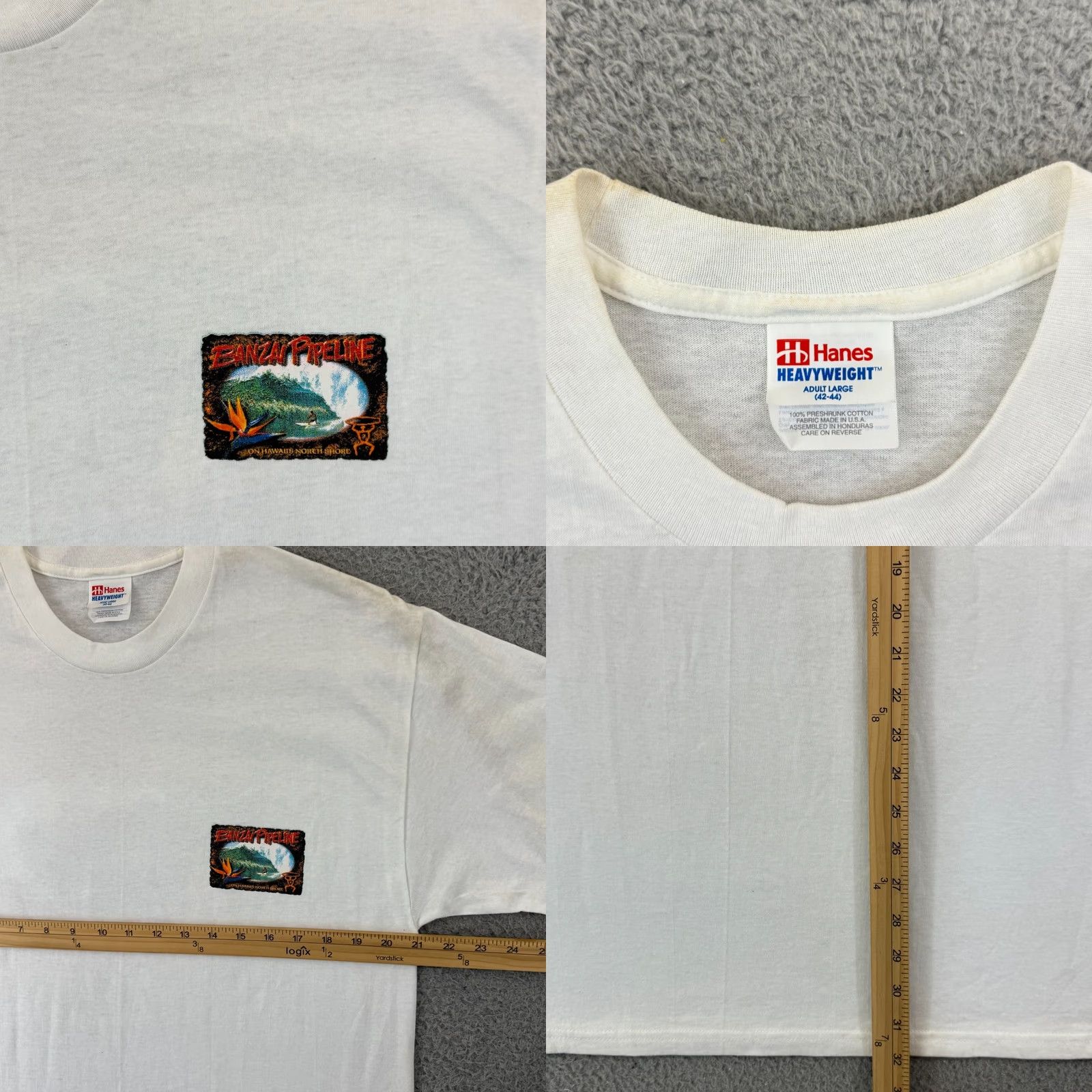 Hanes VINTAGE Hanes Heavyweight T-Shirt White Adult Large 90s Surf Hawaii Tropical Outdoor 90s Men Mens Size US L / EU 52-54 / 3 - 8 Thumbnail