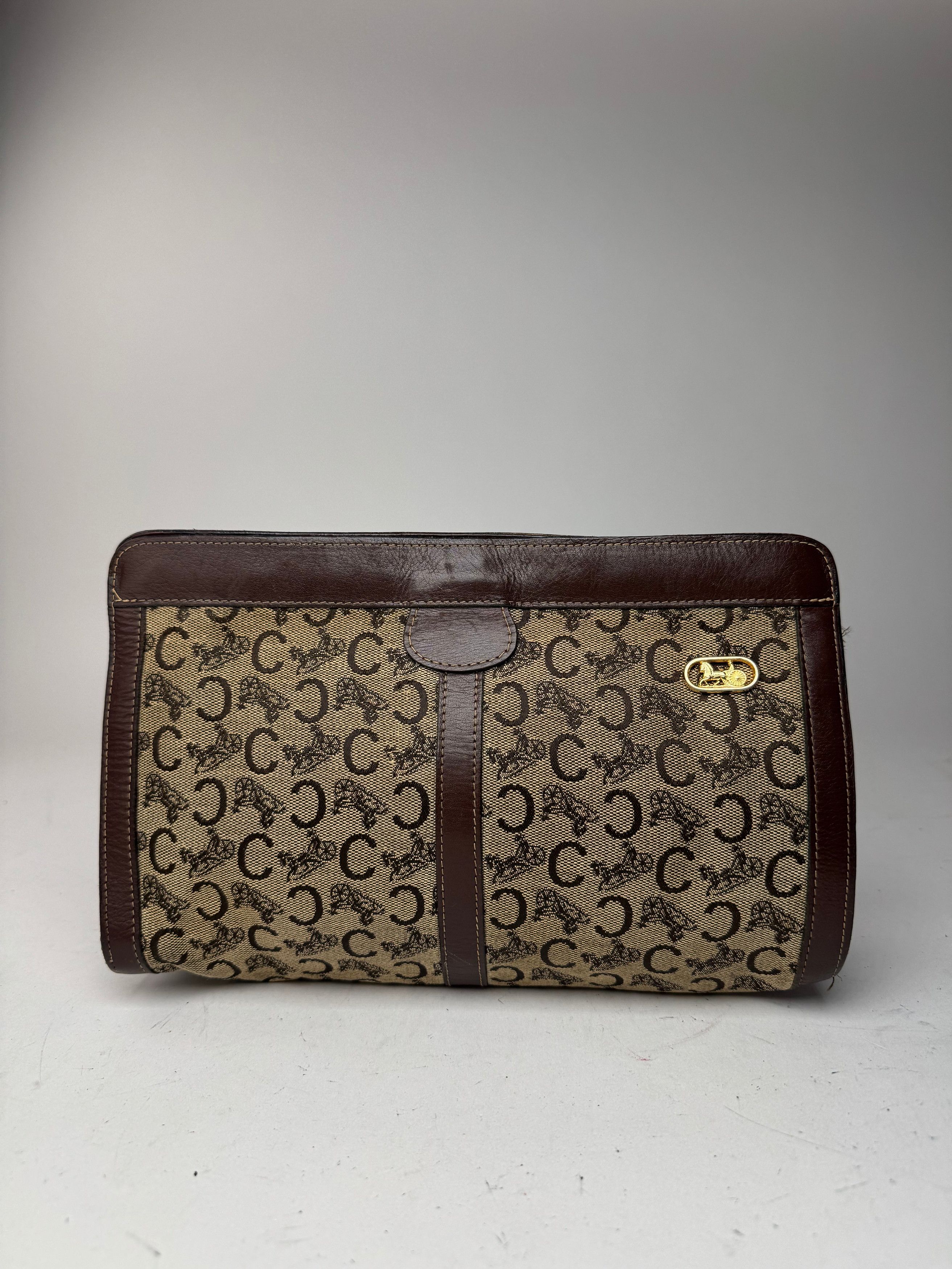 Celine Vintage Macadam Monogram Canvas Leather clutch brown grey Size ONE SIZE - 1 Thumbnail