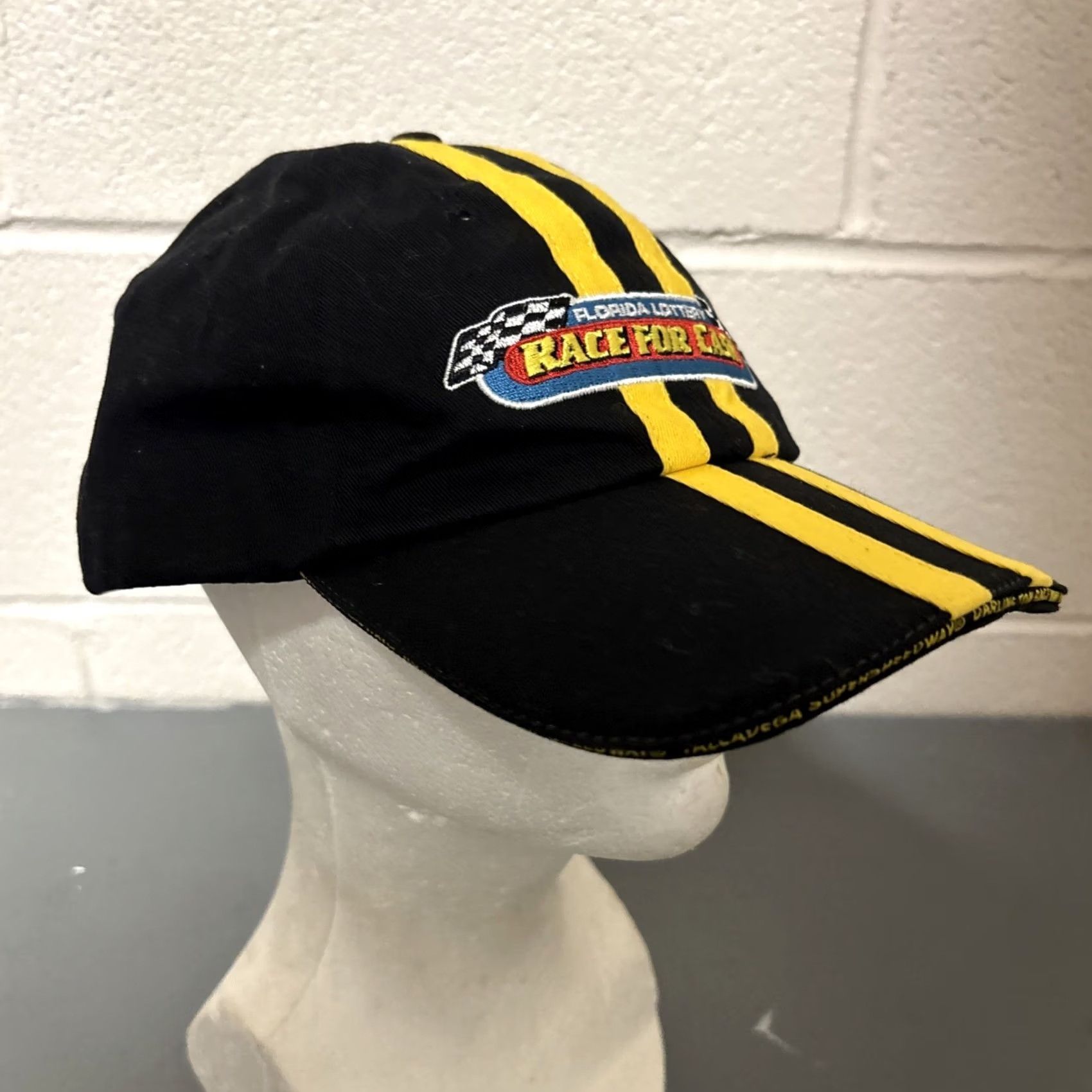 NASCAR NASCAR Florida Lottery Race for the Cash Promotional Strapback Cap Adult Size Adjustable Black Cotton Baseball Hat Mens Size ONE SIZE - 2 Thumbnail