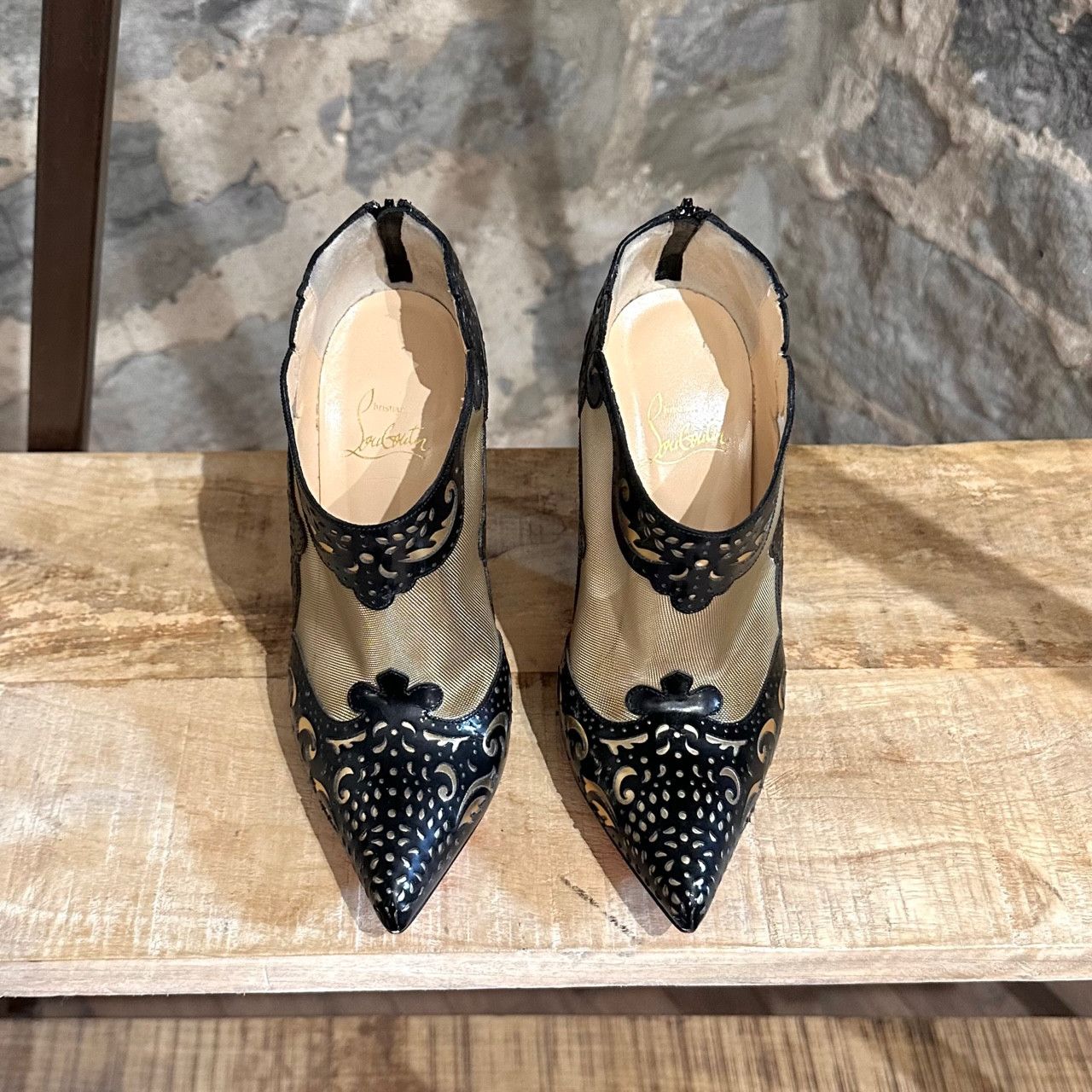 Christian Louboutin Christian Louboutin Mandolina 120 Black Laser Cut Mesh Boots Size US 7.5 / IT 37.5 - 2 Thumbnail