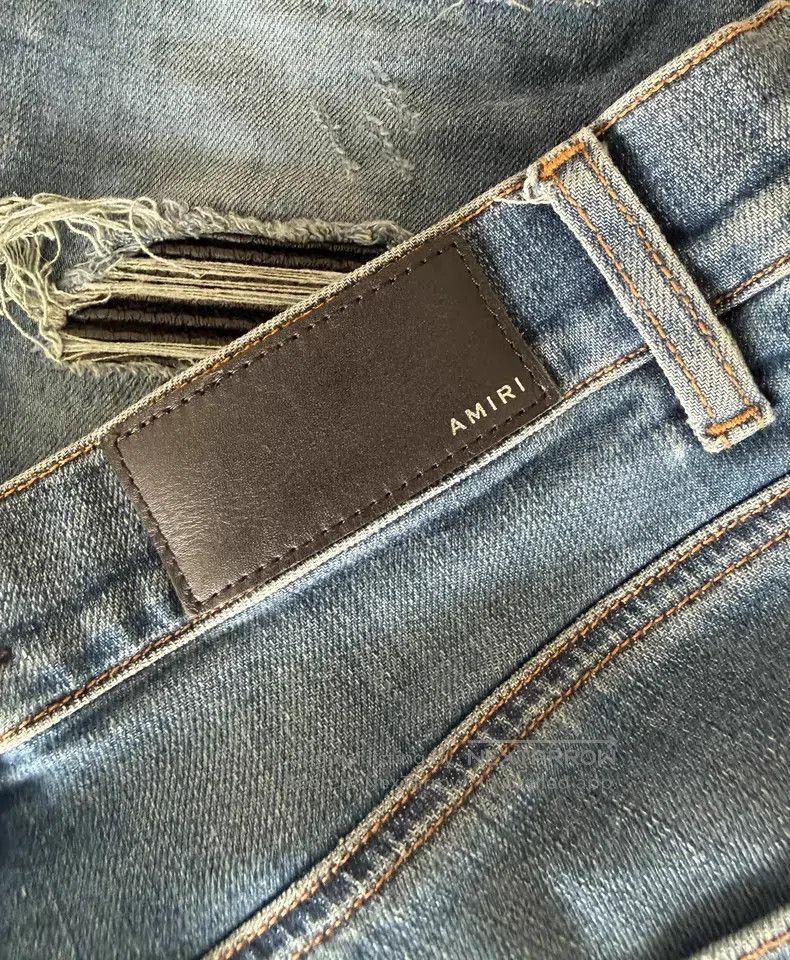 Amiri Amiri Blue Patch Leather Denim Jeans Size US 29 - 4 Thumbnail