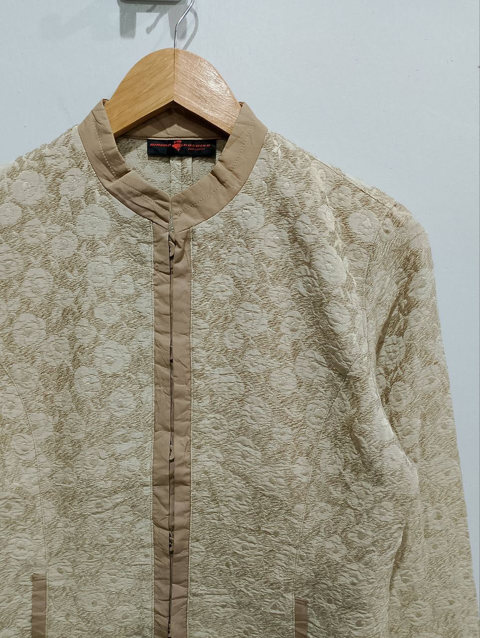 If Six Was Nine HIROKO KOSHINO Silk Knitted Tan Jacquard Floral Jacket Size M / US 6-8 / IT 42-44 - 4 Thumbnail