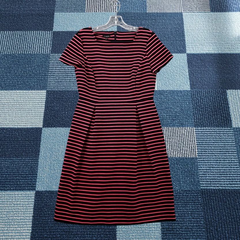 Talbots Talbots Dress Women 2 Black Pink A-Line Striped Square Neck Short Sleeve Pleated Vintage: No Size 26" / US 2 / IT 38 - 1 Thumbnail