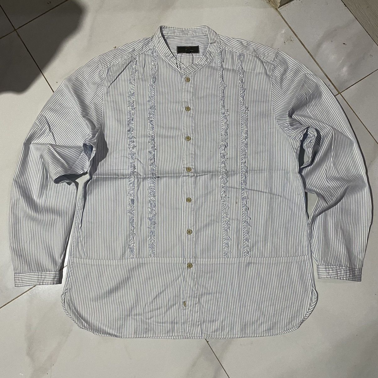 image of Designer Kaka By Kazutaka Kato Shanghai Collarshirt in Blue/White, Men's (Size Large)