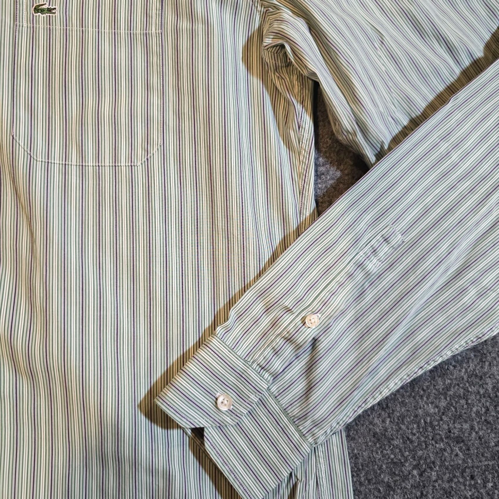 Lacoste Lacoste Shirt Mens 40 Green Striped Button Front Long Sleeve Logo Classic Preppy Colorful Designer World Size US L / EU 52-54 / 3 - 5 Thumbnail