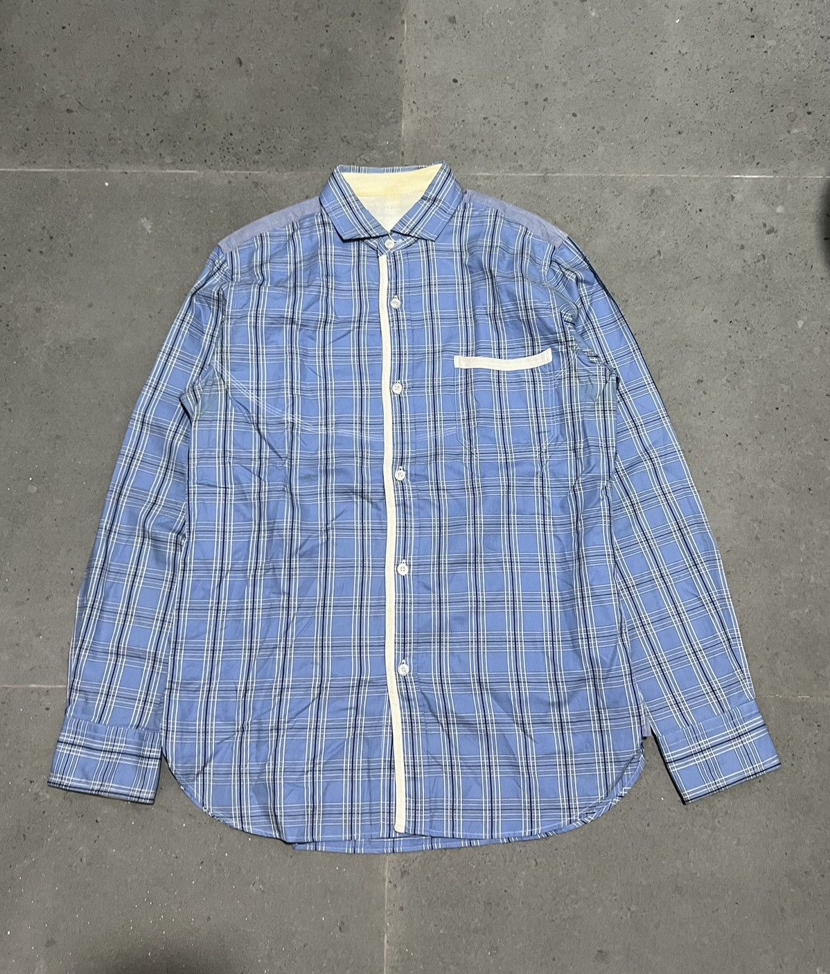image of Comme Des Garcons Blue Checker Shirt, Men's (Size Small)