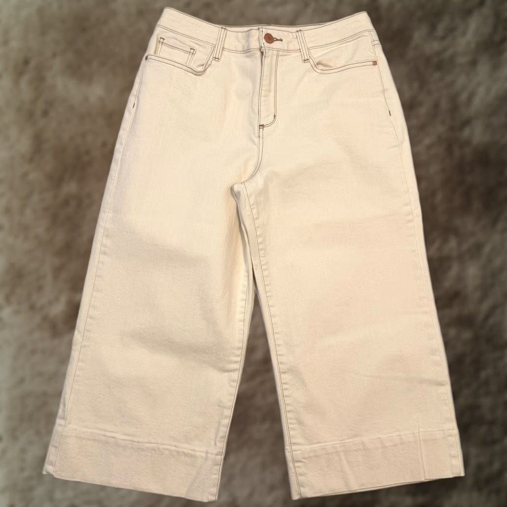 Vintage a.n.a Jeans Womens 10 White Light Wash Wide Leg Crop High Rise Stretch Denim Jeans Size 32" / US 10 / IT 46 - 1 Thumbnail