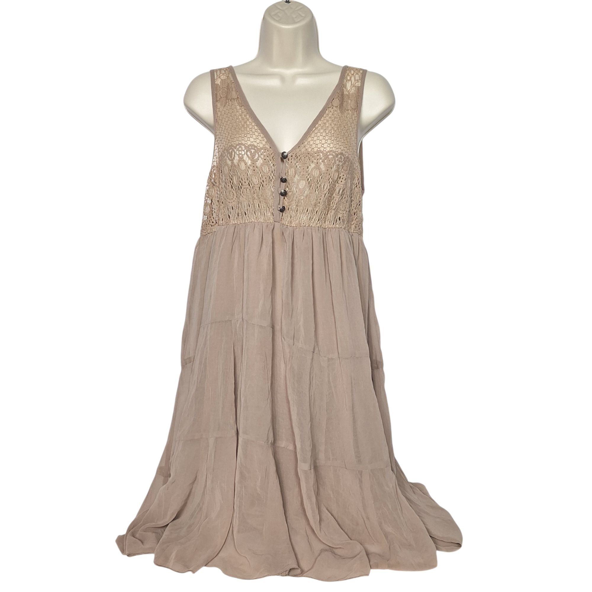 Other A'reve Taupe Boho Crochet Lace V-Neck Tiered Babydoll Mini D Size L / US 10 / IT 46 - 2 Thumbnail