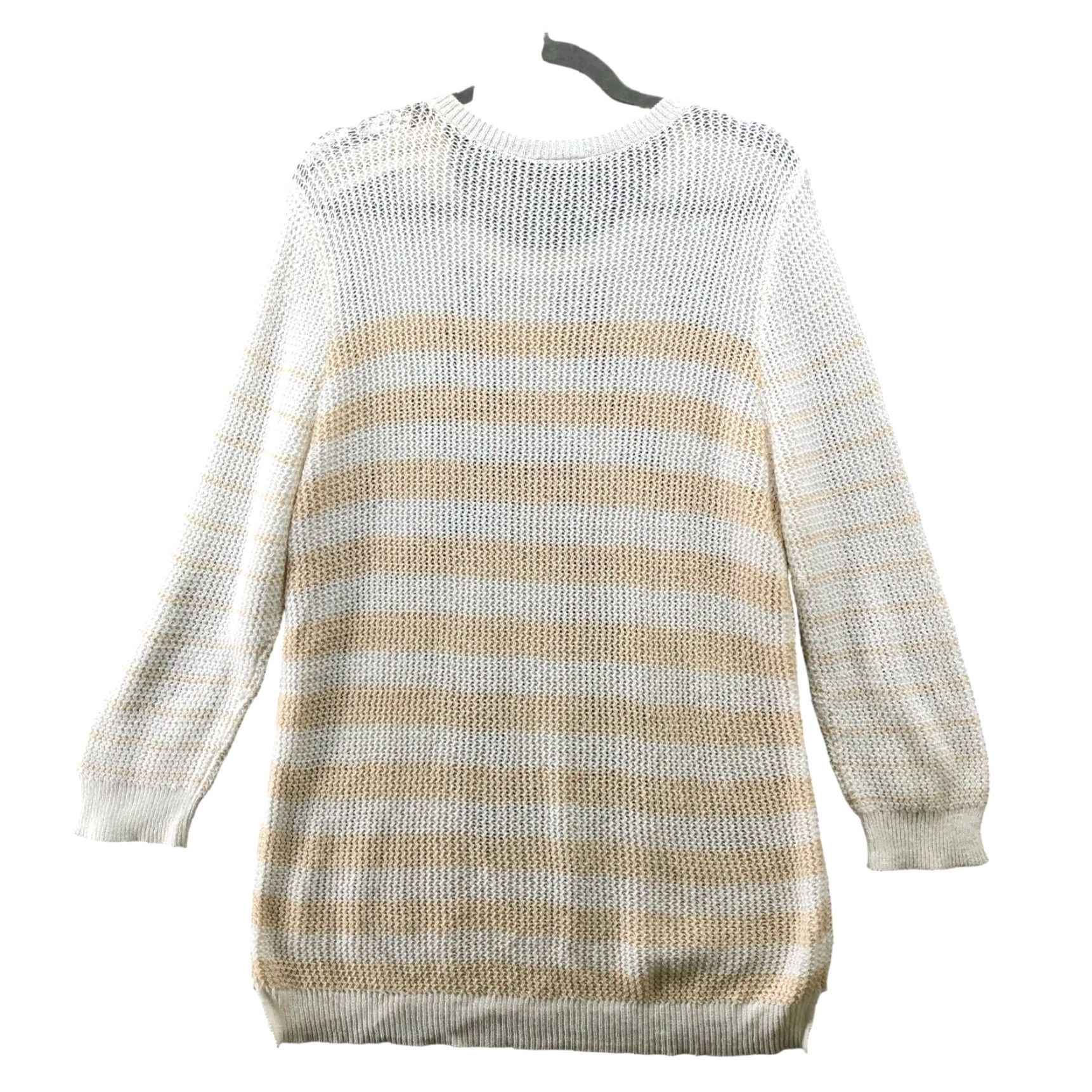 Ann Taylor Ann Taylor Open Knit Tunic Sweater Womens XL Crewneck Ivory Beige Striped Cotton Size XL / US 12-14 / IT 48-50 - 2 Thumbnail