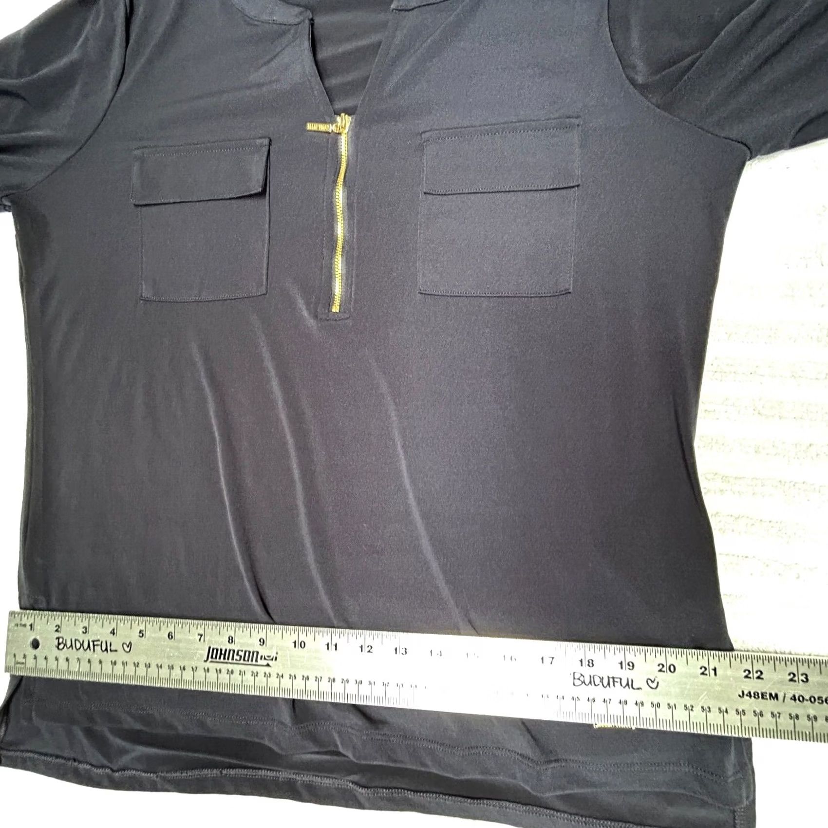 Ellen Tracy ELLEN TRACY Women's 3/4 Sleeve Zip Front Utility Top Navy Large New Size L / US 10 / IT 46 - 6 Thumbnail