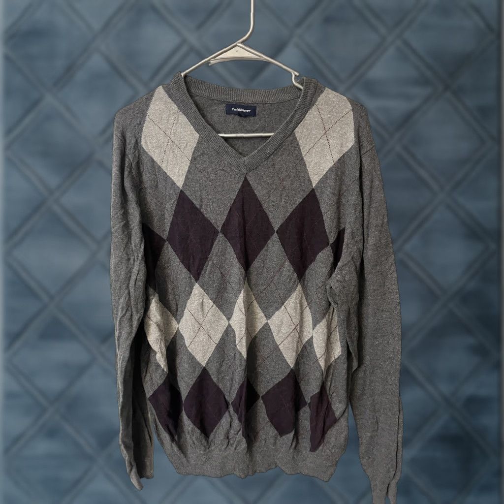 Croft & Barrow Croft & Barrow Mens XL Sweater V Neck Long Sleeve Argyle Gray Black Casual Golf Knit Pullover Size US XL / EU 56 / 4 - 1 Thumbnail
