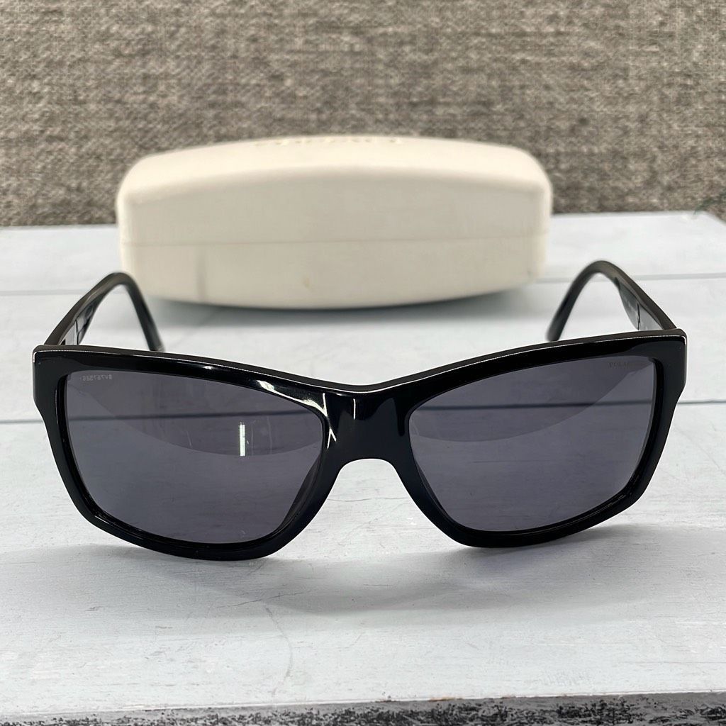 image of Versace Sunglasses Black Frame Greca Polarized Rectangular B, Women's