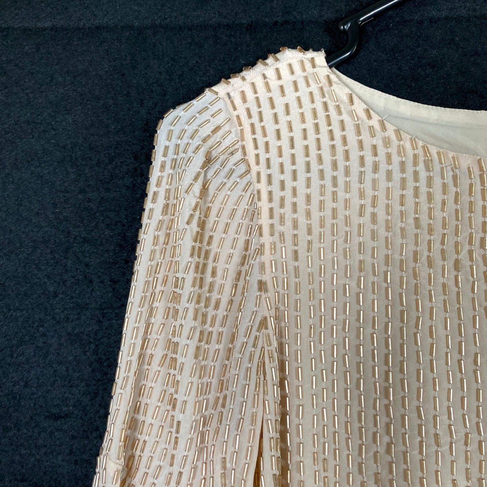 Alice + Olivia Alice + Olivia Womens Blouse Champagne Bernice Beaded Ruffle Sleeve Back Zip XS Size XS / US 0-2 / IT 36-38 - 4 Thumbnail