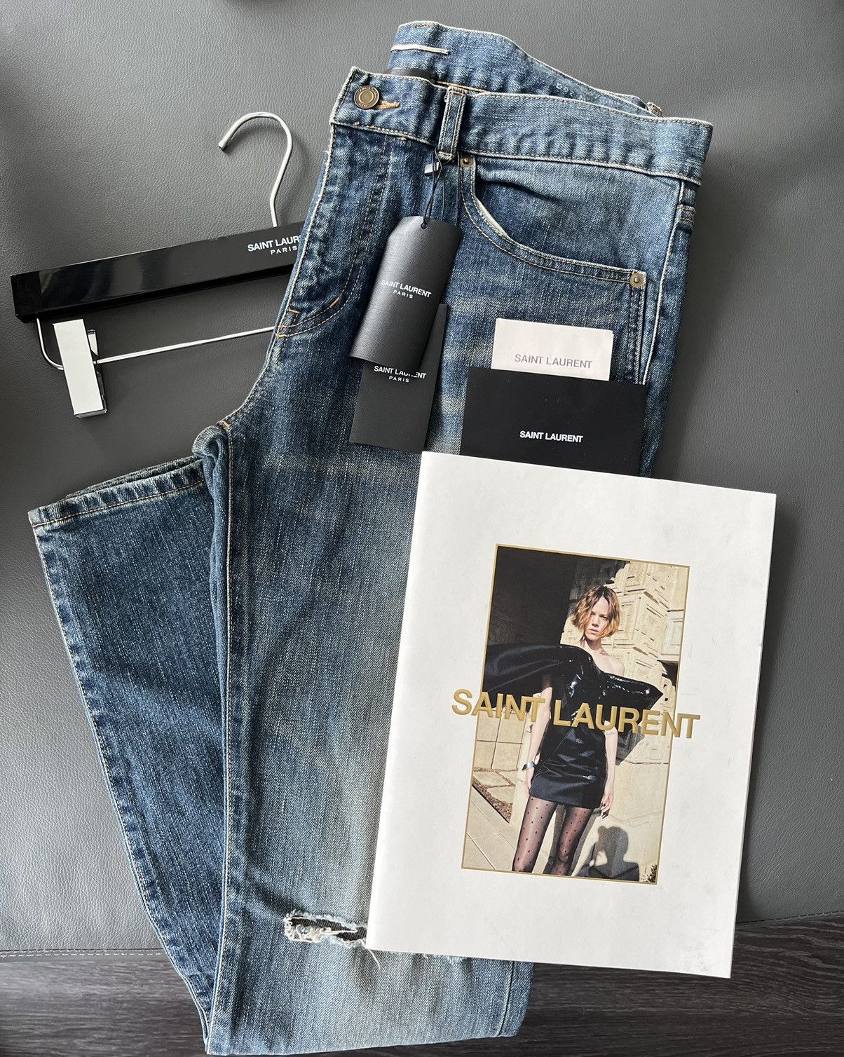 Hedi Slimane × Saint Laurent Paris × Yves Saint Laurent Saint Laurent Runway Sold Out Distressed Ripped Denim Jeans Size US 33 - 4 Thumbnail