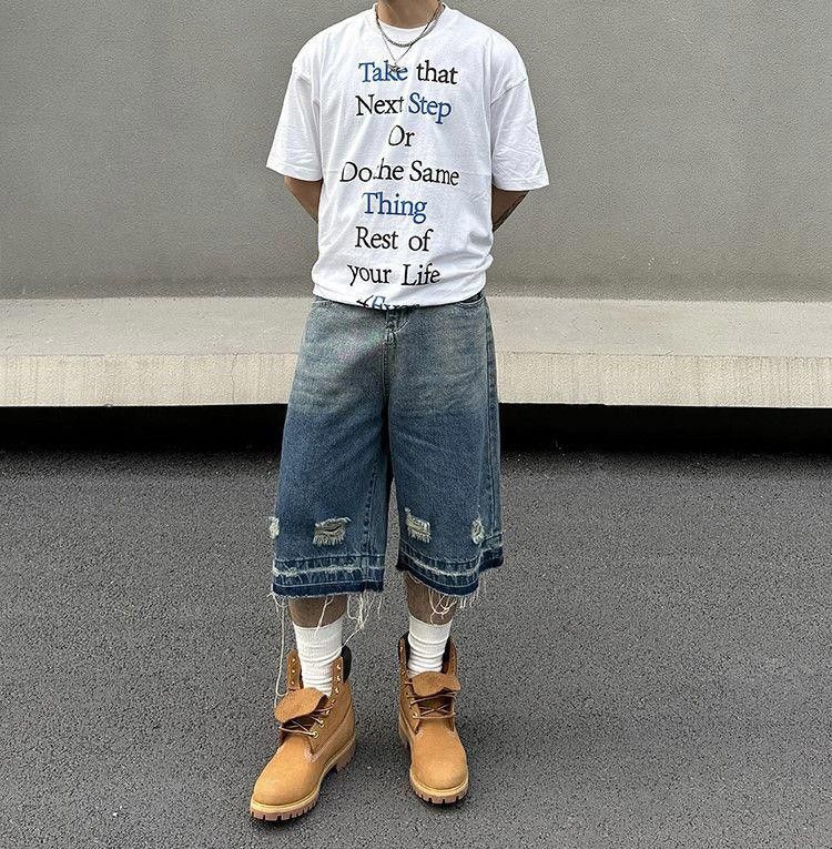 Jean Distressed Baggy Denim Shorts, Ripped Shorts Size US 30 / EU 46 - 3 Thumbnail