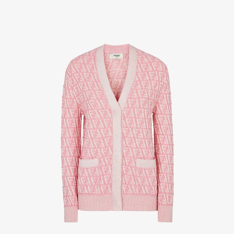Fendi o1B3y1r0326 Cardigan in Pink/White Size L / US 10 / IT 46 - 1 Thumbnail