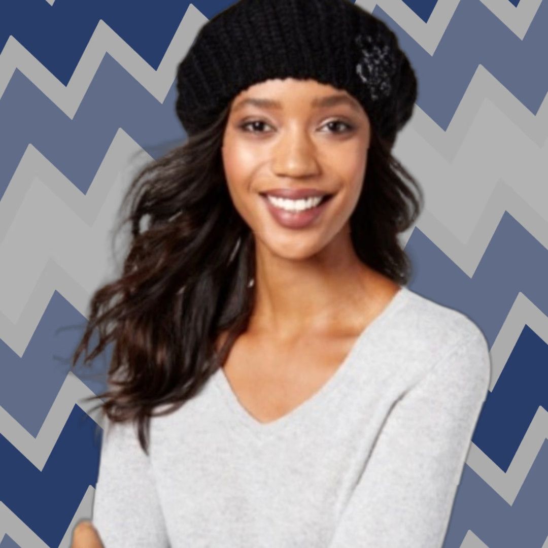 Incu INC Knit Crochet Flower Beret Hat Black One Size Women Beret Knit Acrylic Casual 98% Acrylic 2% Other Fiber INC26196 Black Womens Size ONE SIZE - 1 Thumbnail