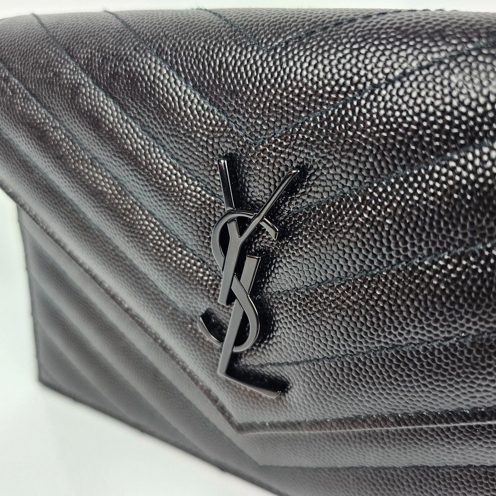 Saint Laurent Paris SAINT LAURENT Cassandre Black Grained Chain Wallet Size ONE SIZE - 6 Thumbnail