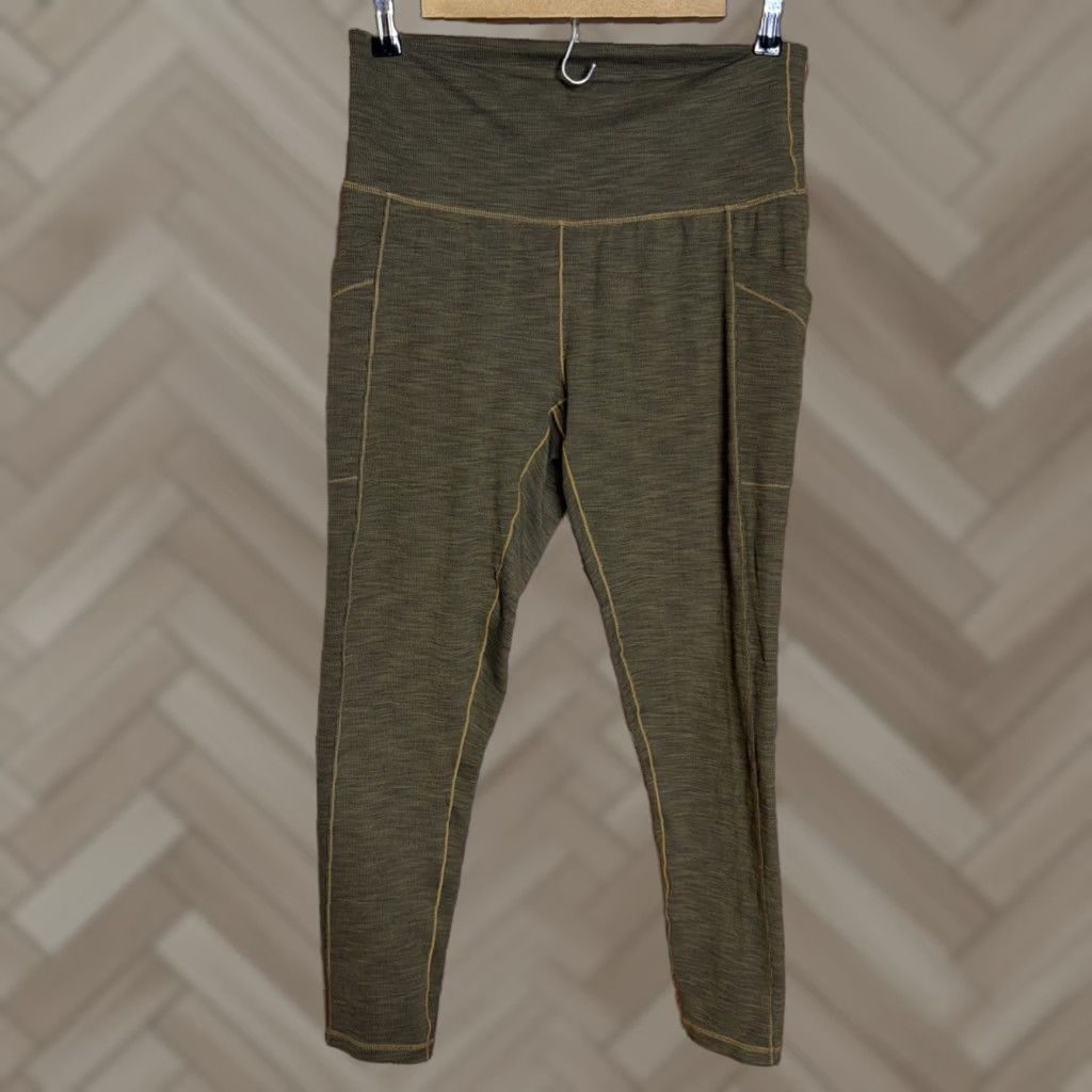 Prana prAna Leggings Womens XL Brown Ribbed Ankle Pockets Slim Pull On Size 40" / US 18 - 1 Thumbnail