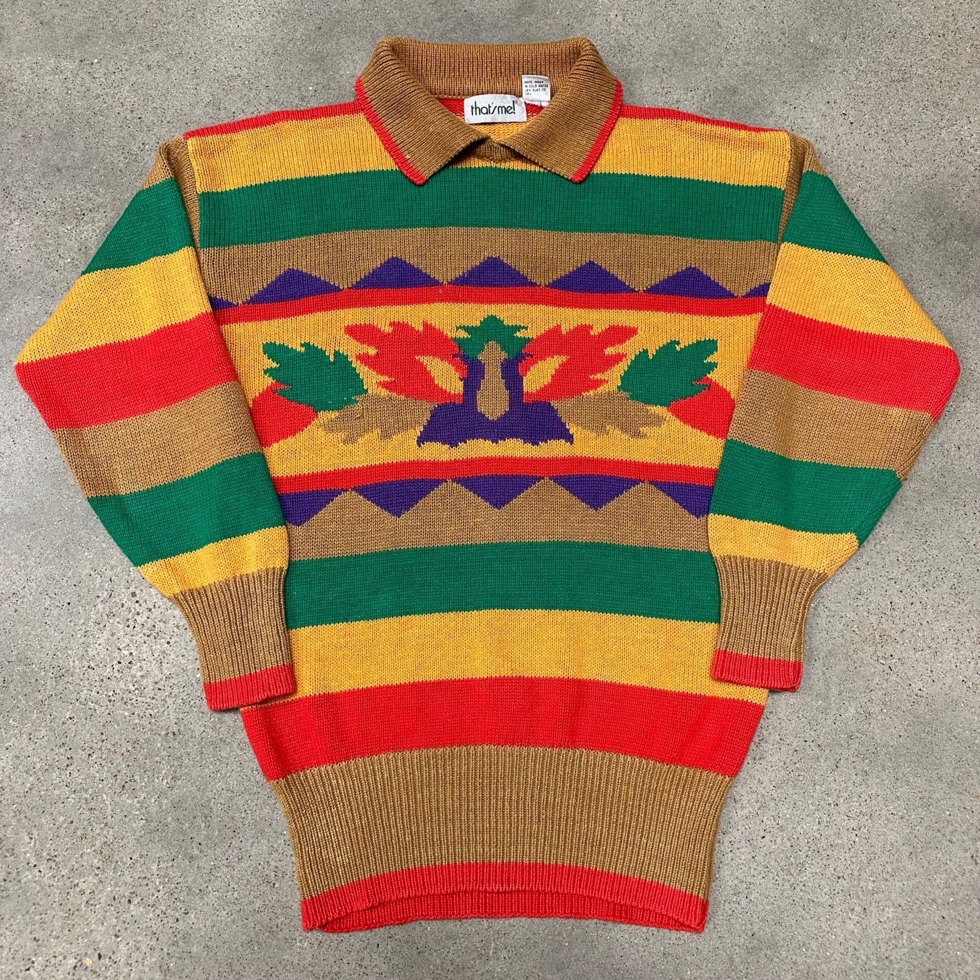 Vintage Vintage 70s Knit Unique Patterned Collared Sweater Size US L / EU 52-54 / 3 - 1 Thumbnail