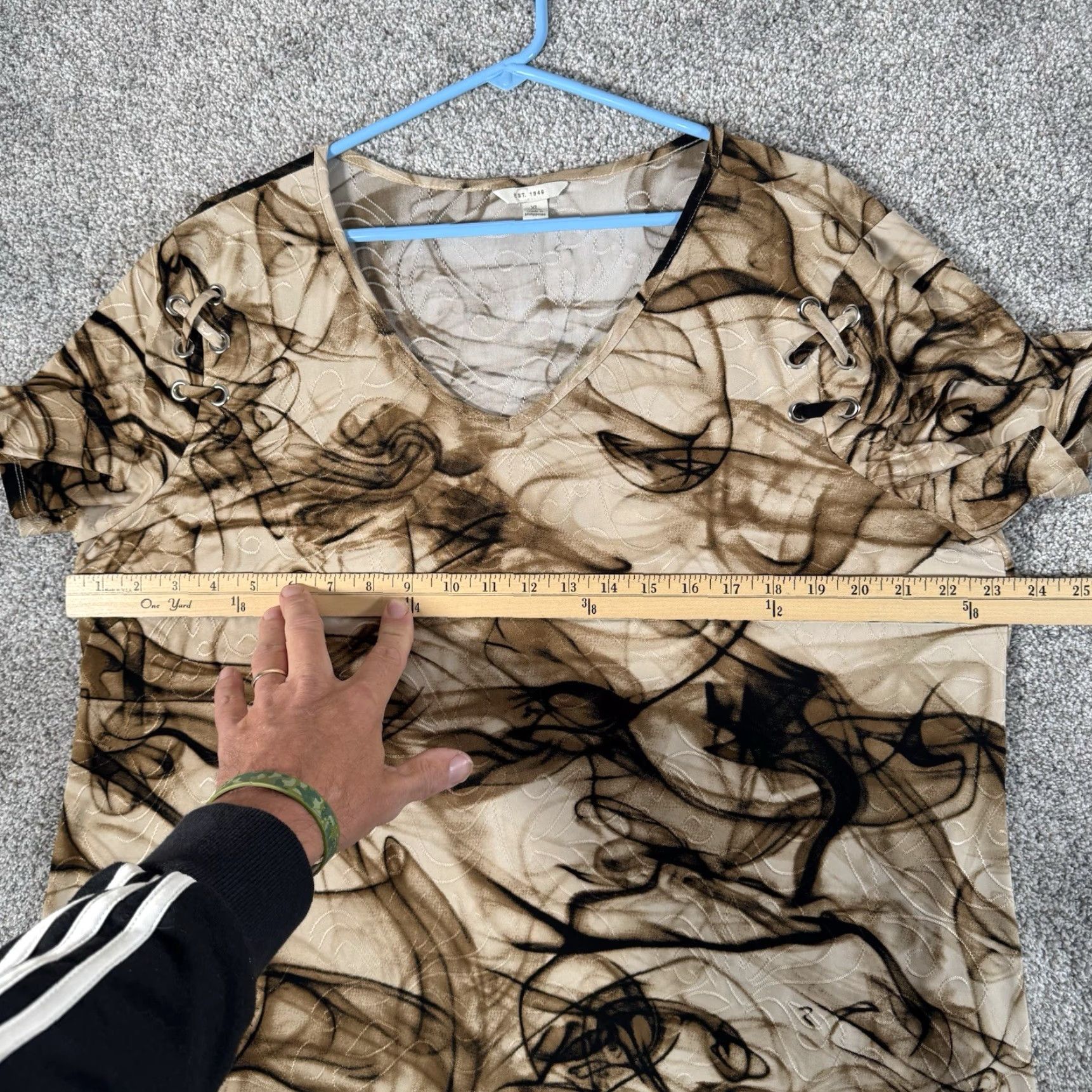 Vintage Fairy Grunge Top XL Smoke Abstract Print Whimsigoth Goblincore Retro 90s Artsy Blouse Womens V-Neck Short Sleeve Brown Polyester Blend Cato Size XL / US 12-14 / IT 48-50 - 3 Thumbnail