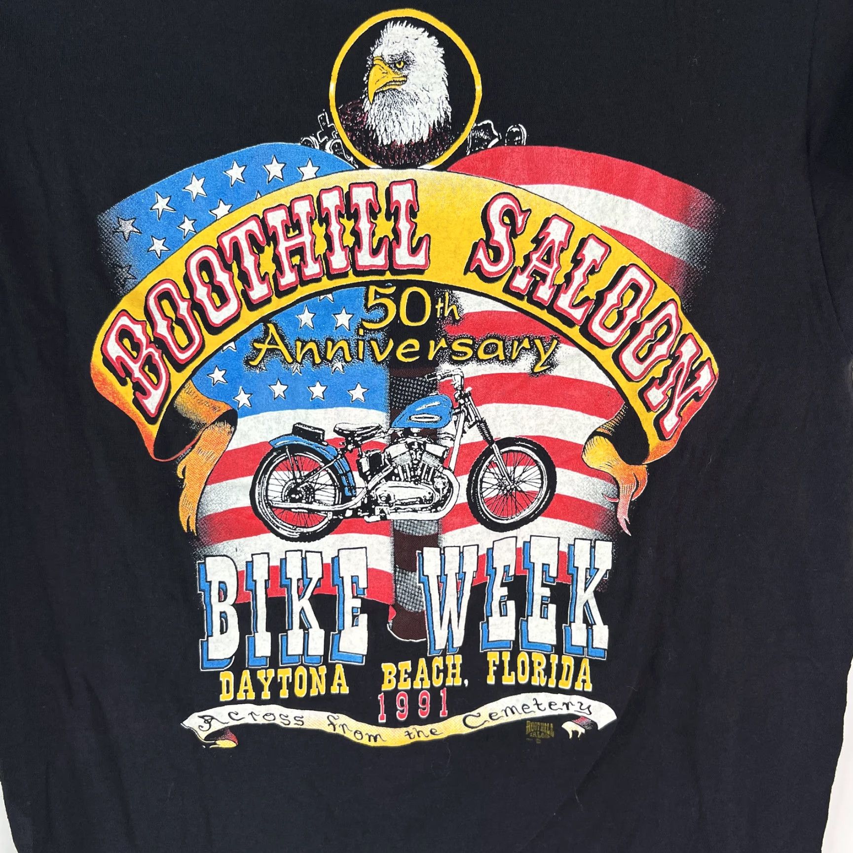Vintage VINTAGE Boothill Saloon 1991 Daytona Beach Florida 50th Anniversary Mens Black Tee M Shirt Graphic Tee Mens Black M Size US M / EU 48-50 / 2 - 3 Thumbnail