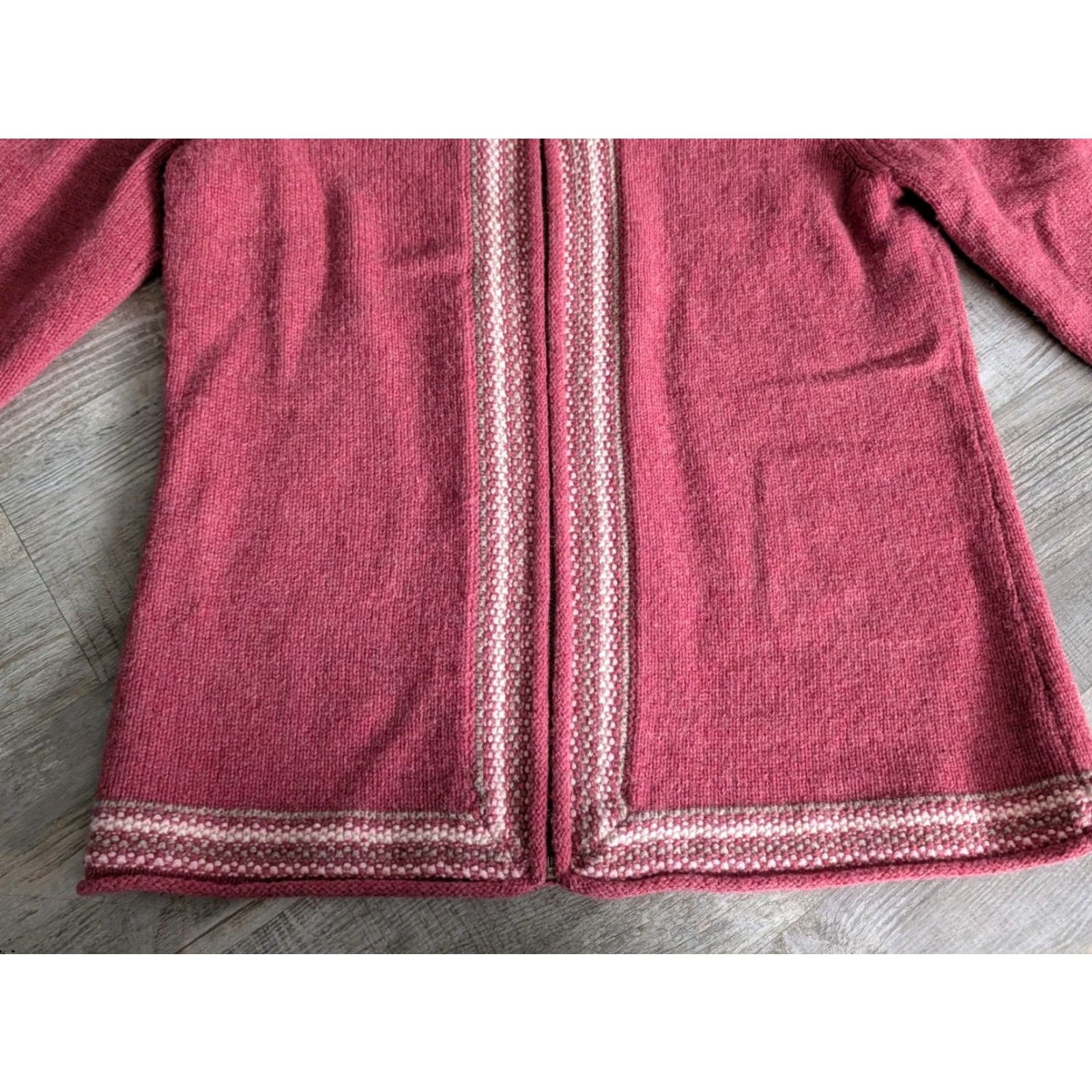 Vintage LL Bean Lambswool Cardigan Sweater Womens Medium Maroon Full Zip Striped Size M / US 6-8 / IT 42-44 - 5 Thumbnail