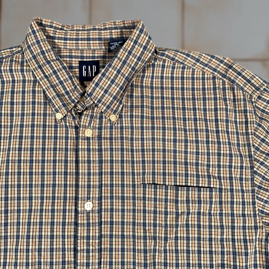 Gap VINTAGE Gap Shirt Adult XL Blue Orange Plaid Button-Down 90s Preppy Mens Size US XL / EU 56 / 4 - 1 Thumbnail
