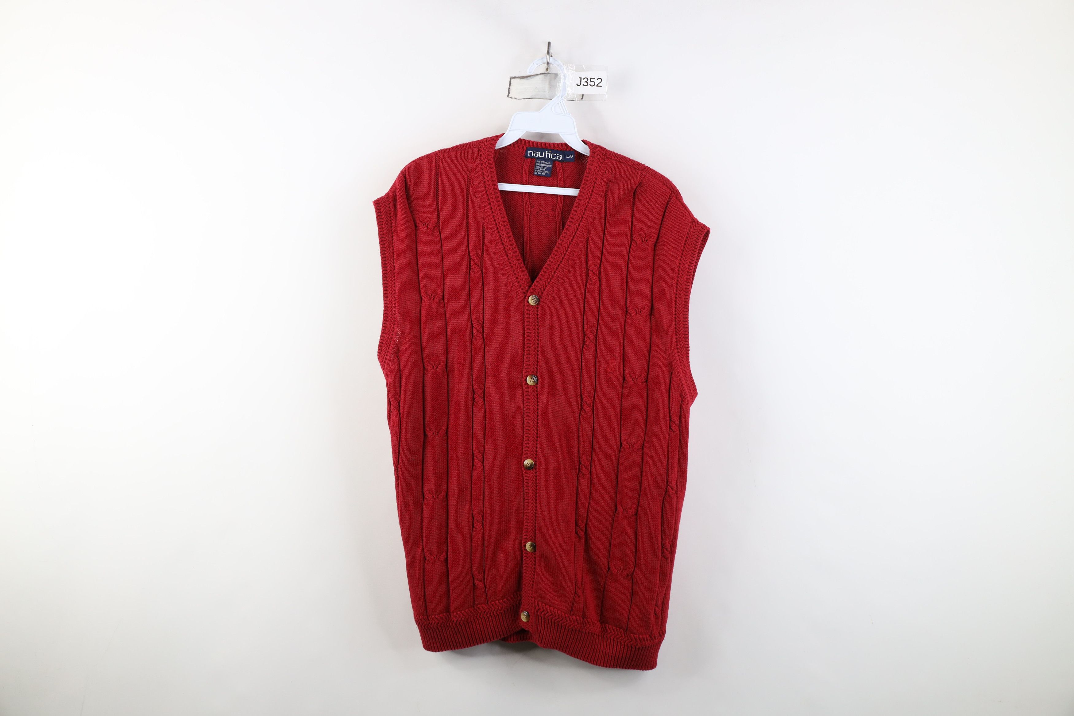 Vintage 90s Nautica Knit Cardigan Sweater Vest Red Cotton