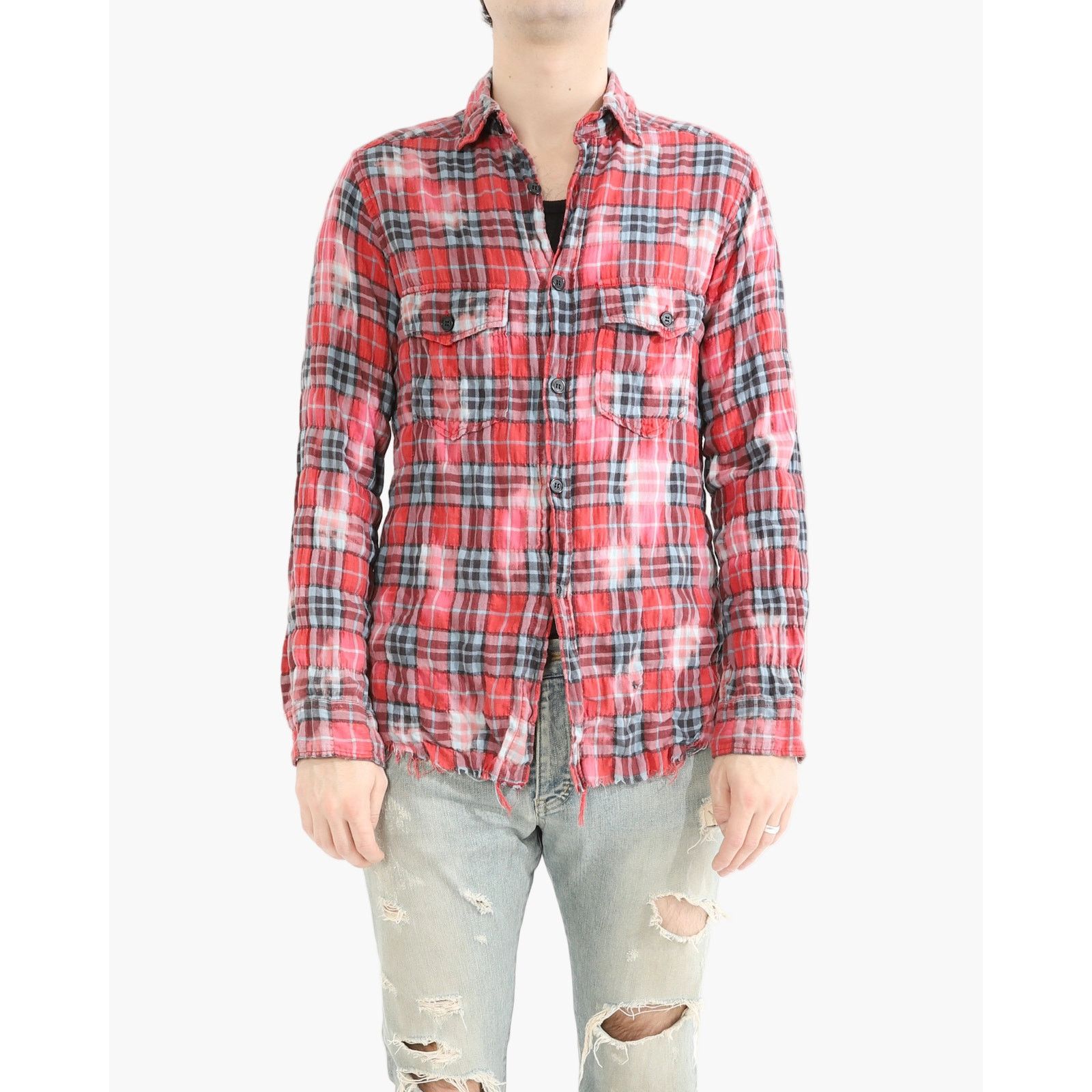 Saint Laurent Paris SS16 Distressed Flannel Shirt in Bleached Cotton Size US S / EU 44-46 / 1 - 3 Thumbnail
